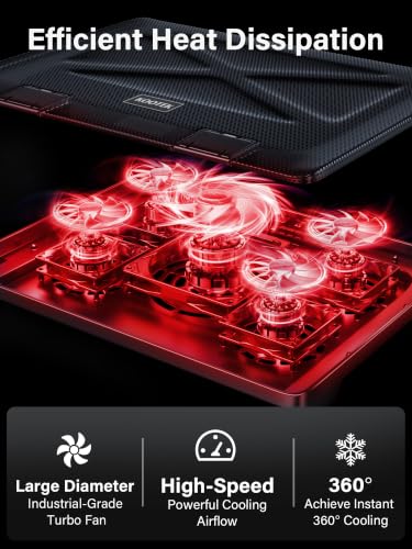 Kootek Laptop Cooling Pad, Laptop Cooler with 5 Quiet Fans for 12"-17" Computer PC Notebook Gaming Laptop Fan, Height Adjustable Laptop Cooling Stand Laptop Accessories, Red - color: Red