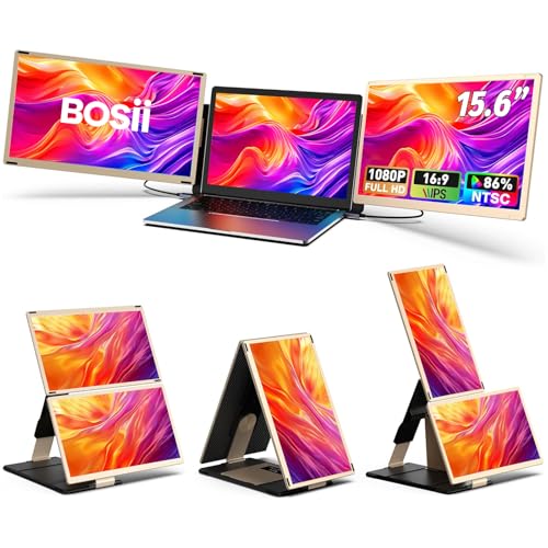 BOSII Laptop Screen Extender Monitor - 15.6" IPS FHD 1080P Triple Portable Extended Monitor for Laptops Type-C/HDMI/USB-A Compatible with Windows Mac Chrome - size: 15.6", style: S6
