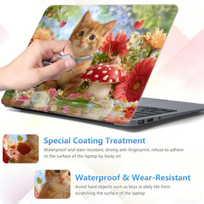 Laptop Skin Sticker Decal 15-15.6 Inch with Cute Mouse Pad, Universal Reusable Vinyl Sticker for 12.1 13 13.3 14 15.4 Inch Netbook and Notebook PC, Orange Cat Mushroom - color: Orange Cat Mushroom