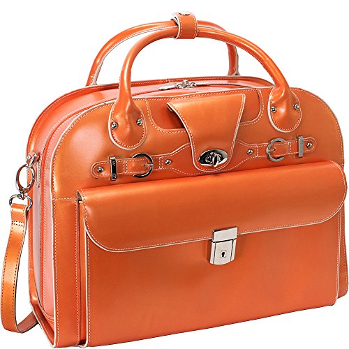 McKlein ROSEVILLE, 15" Leather Detachable -Wheeled Ladies' Laptop/Computer & Tablet Business Briefcase Bag/Women's Rolling Overnight Travel Bag, Removable trolley case - color: Navy