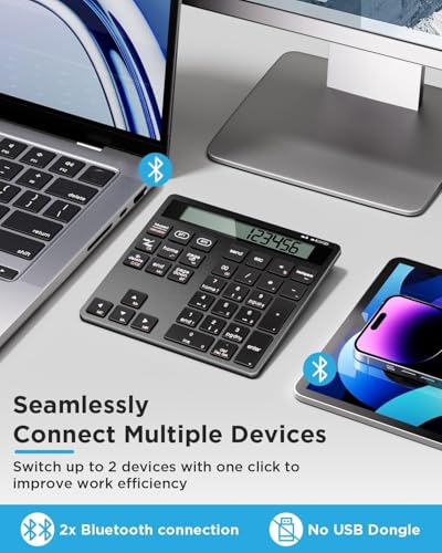 Bluetooth Number Pad, Wireless Numeric Keypad Calculator with Display, USB-C Rechargeable External 34-Keys Numpad, Financial Data Entry Keyboard for iMac, MacBook Air/Pro, PC Desktop, Laptop Notebook - color: C-Black Calculator