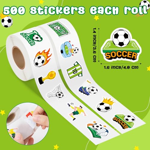 Haooryx Soccer Sport Stickers Rolls - 1000pcs Soccer Football Match Season Stickers Scrapbook Waterproof Vinyl Self Adhesive Water Bottle Laptop Page Activity Pad Summer Camp Birthday Party Favor - style: Soccer 2Roll