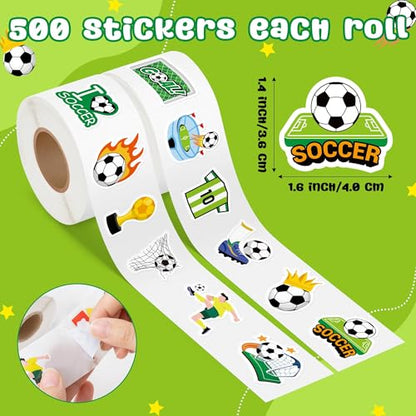 Haooryx Soccer Sport Stickers Rolls - 1000pcs Soccer Football Match Season Stickers Scrapbook Waterproof Vinyl Self Adhesive Water Bottle Laptop Page Activity Pad Summer Camp Birthday Party Favor - style: Soccer 2Roll