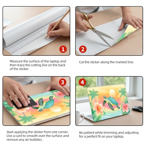 Universal Laptop Skin Sticker Decal, 12"-15.6" Aesthetic Vinyl Wrap, Sea Turtle Beach Sunset Waterproof Notebook Cover Art Protector for MacBook HP Dell Lenovo, Fits 13" 14" 15" 15.6" - color: Sea Turtle Beach Sunset