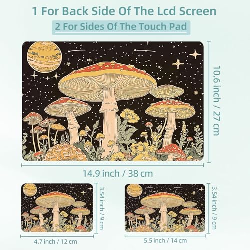Universal Laptop Skin Decal, 3-Piece Vinyl Protector for 12 13 14 15.6" Notebook, Waterproof Anti-Scratch, Easy Trim & Bubble-Free Finish, Mushrooms Psychedelic - color: Mushrooms Psychedelic