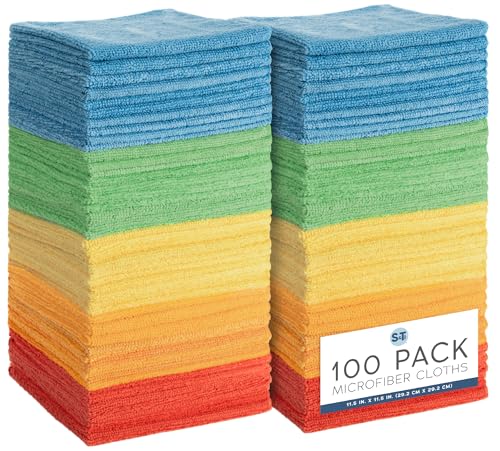 S&T INC. Microfiber Cleaning Cloth, 100 Pack, 11.5" x 11.5" - size: 100 Pack