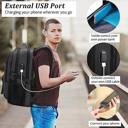 17 Inch Laptop Backpack for Travel Water Resistant College Backpack for Men/Women Laptop Bag with USB Charging Port,Black - color: Black