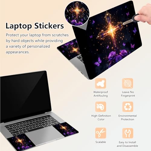 Laptop Skin Sticker Decal 15.6 Inch,12 13 13.3 14 15 15.6 in Laptop Netbook Skins for Notebook,Art Decal Removable Waterproof Scratch Resistant,Universal Vinyl Cover,Glitter Cross Flower - color: Glitter Cross Flower