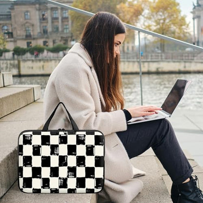 Laptop Sleeve Case Bag 15 inch, Black and White Checkered Slim Carrying Case Durable Handbag Travel Laptop Bag for 15 inch MacBook Air M3/M2/15 Pro/Surface Laptop 7/6/5/4/3/ Dell XPS 15 Plus - color: Black and White Checkered, size: 15 Inch