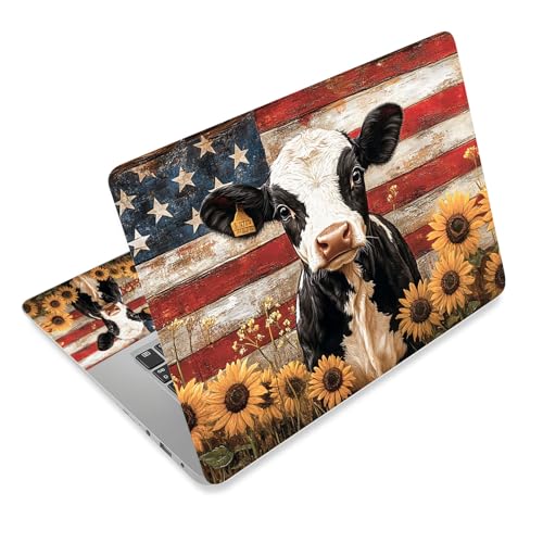 Aesthetic Laptop Skin Cover,12-15.6 Inch Universal Vinyl Sticker Decal,Waterproof Scratch-Resistant Notebook Wrap,Removable Residue-Free Protector,American Cow Sunflowers - color: American Cow Sunflowers
