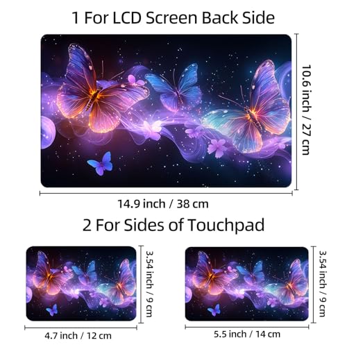 Universal Laptop Skin Sticker Decal, 12"-15.6" Aesthetic Vinyl Wrap, Neon Purple Butterflies Waterproof Notebook Cover Art Protector for MacBook HP Dell Lenovo, Fits 13" 14" 15" 15.6" - color: Neon Purple Butterflies