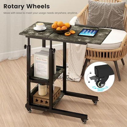 Hadulcet Adjustable C Table with Charging Station, Tiltable Desk C Shaped End Table for Couch, Over Bed Table with Wheels Adjustable Height, Laptop Stand Drawing Desk, Marble Grey - color: Marble Grey, style: Upgrade