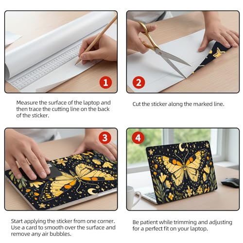 Universal Laptop Skin Sticker Decal, 12"-15.6" Aesthetic Vinyl Wrap, Golden Butterfly Night Sky Waterproof Notebook Cover Art Protector for MacBook HP Dell Lenovo, Fits 13" 14" 15" 15.6" - color: Golden Butterfly Night Sky