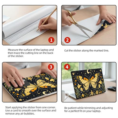 Universal Laptop Skin Sticker Decal, 12"-15.6" Aesthetic Vinyl Wrap, Golden Butterfly Night Sky Waterproof Notebook Cover Art Protector for MacBook HP Dell Lenovo, Fits 13" 14" 15" 15.6" - color: Golden Butterfly Night Sky