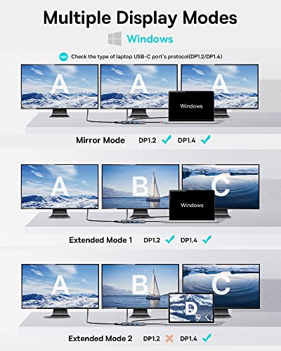 Docking Station Dual Monitor, Baseus 7 in 1 Laptop Docking Station 3 Monitors, USB C HUB with 4K HDMI, VGA, 100W PD, 3 USB for iPhone 15/MacBook/Dell/HP - size: 6 in 1