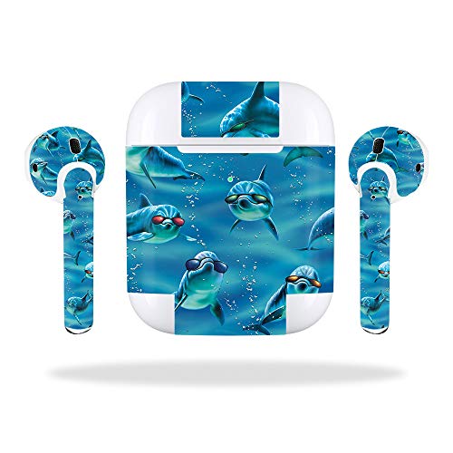 MightySkins Skin Compatible with Apple AirPods 2 (2019) - Dolphin Gang | Protective, Durable, and Unique Vinyl Decal wrap Cover | Easy to Apply, Remove, and Change Styles | Made in The USA - color: Dolphin Gang
