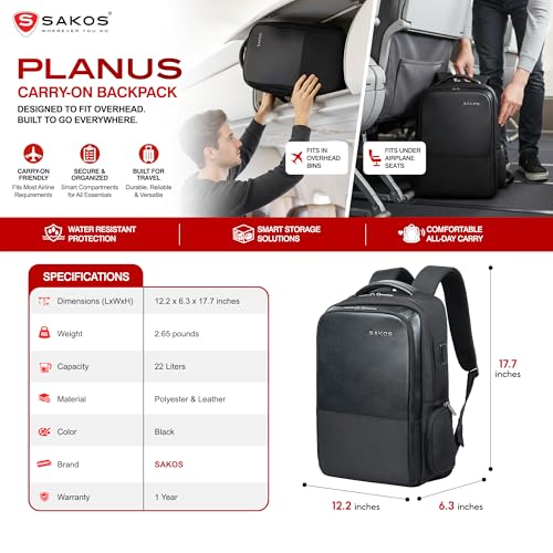 SAKOS Business Backpack for Men & Women, Smart Professional Backpack with USB Charging Port, 15.6 inch Waterproof Laptop Backpack with Microfiber Leather Accents