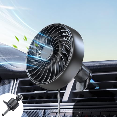 USB Car Fan with Hook Mount - Quiet High-Speed Brushless Motor, Secure Vent Clip Portable Fan for Car, 3 Adjustable Speed, 360° Rotatable, Cooling Air Circulation for Vehicle, SUV, Truck, Van, RV - color: Black