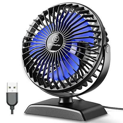JZCreater USB Desk Fan, 360 Rotation Personal Cooling Fan with 3 Speeds, Quiet, Small, USB Powered for Home, Office, Bedroom, Car, Travel, Black - color: 282-Black+Blue