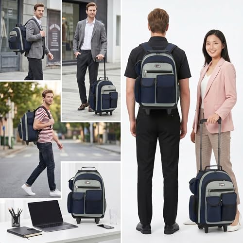 20" 2-in-1,Wheeled Travel Luggage Bag w/Telescopic Handle | Rolling Travel Luggage w/2 Wheels,Trolley Suitcase,Spacious Storage Design,2560-20''-Blue - color: JH-2560-Blue-20