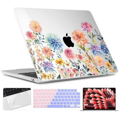 TWOLSKOO for MacBook Air 15 inch Case 2026 2025 2024 2023 Release M5 A3448 M4 A3241 M3 A3114 M2 A2941, Plastic Hard Shell & Screen Protector & Keyboard Cover & Trackpad Film, Beautiful Flowers - color: Beautiful Flowers D020