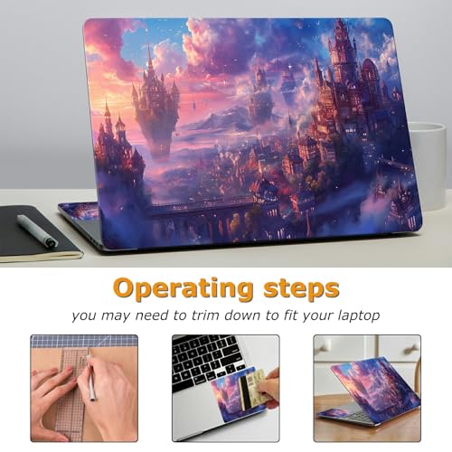 Universal Laptop Skin Sticker with 2 Wrist Pad Decals, 3-Piece Removable Vinyl Laptop Cover, Fantasy Castle Waterproof Anti-Scratch, Easy-Trim Fit for 13.3" 14" 15.6" Laptops - color: Fantasy Castle