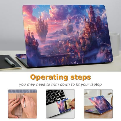 Universal Laptop Skin Sticker with 2 Wrist Pad Decals, 3-Piece Removable Vinyl Laptop Cover, Fantasy Castle Waterproof Anti-Scratch, Easy-Trim Fit for 13.3" 14" 15.6" Laptops - color: Fantasy Castle