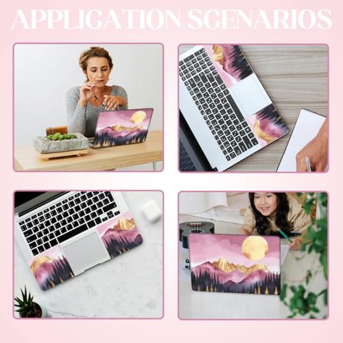 SSUPERDANT Laptop Skin Sticker Mountain Moon Laptop Decals Personalized Universal Notebook Computer Wrap Vinyl Skin Stickers Cover Art Decal Removable 12-15.6 Inch Waterproof Gifts Pink Gold - color: Pink+Gold