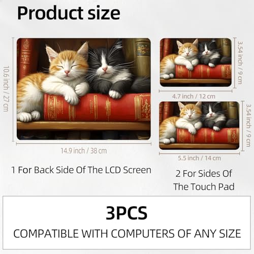 Library Cats Nap Universal Laptop Skin Sticker 3PCS, Protective Decal Trim-to-Fit 11.6" 13.3" 14" 15.6" Laptop Vinyl Cover, Removable Anti-Scratch Computer Decal Protector - color: Library Cats Nap