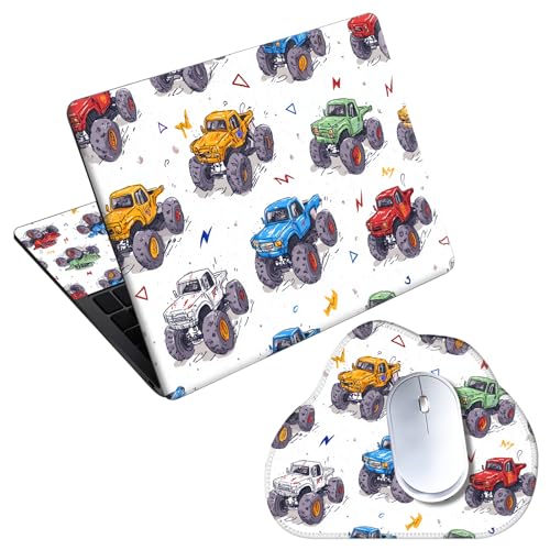 Laptop Skin Sticker Decal 15-15.6 Inch with Cute Mouse Pad, Universal Reusable Vinyl Sticker for 12.1 13 13.3 14 15.4 Inch Netbook and Notebook PC, Monster Truck Pattern - color: Monster Truck Pattern
