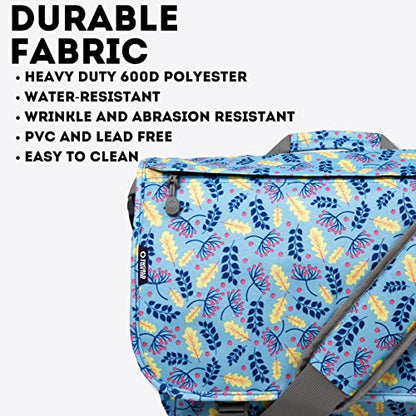 J World New York Thomas Laptop Messenger Bag for Women & Men. Kids Computer Bookbag - color: Sky Leaves