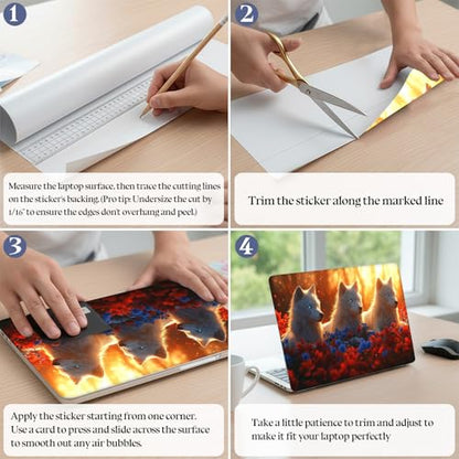 Universal Laptop Skin Sticker Decal,15.6 Inch Laptop Vinyl Cover for 13" 14" 15.6" Laptop,Scratch-Resistant Waterproof Protector Wrap,Reusable with Wrist Pads,White Wolves Blossoms - color: White Wolves Blossoms