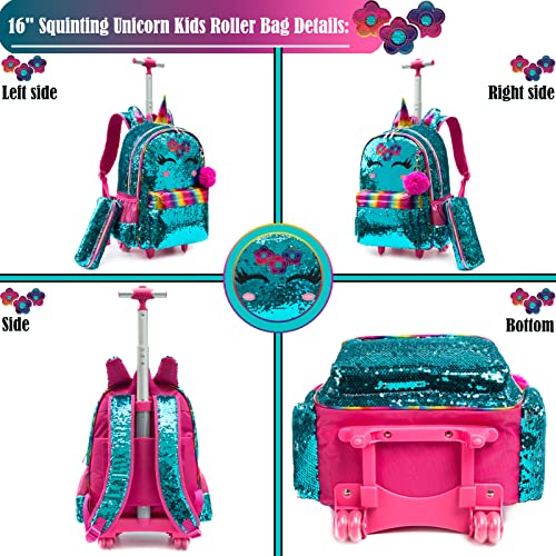 School Kids Rolling Backpack for Girls 3PCS With Trolley Wheeled Backpacks - color: Green-220308-l