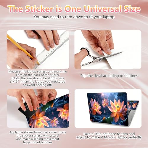 Laptop Skin Sticker Decal 12" 13" 13.3" 14" 15" 15.6",Waterproof Scratch Resistant Vinyl,Reusable Easy to Apply,for MacBook HP Dell Notebooks Netbooks Laptop,2 Wrist Pads,Cute Pink Lotus - color: Cute Pink Lotus