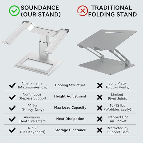 SOUNDANCE Adjustable Laptop Stand for Desk, Computer Stand, Ergonomic Laptop Riser Holder Compatible with 10 to 17.3 Inches Notebook PC Computer, Aluminum Silver - color: Silver