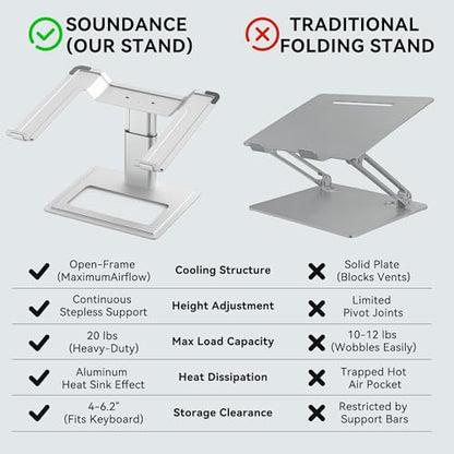SOUNDANCE Adjustable Laptop Stand for Desk, Computer Stand, Ergonomic Laptop Riser Holder Compatible with 10 to 17.3 Inches Notebook PC Computer, Aluminum Silver - color: Silver