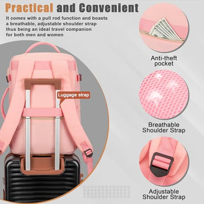 40L Travel Backpack, Flight Approved Carry On Laptop Backpack | Water-resistant, Personal Item Travel Bag, Fits 15.6/17.3 inch Laptop, Hiking, Camping, Business, Commute, Men & Women - color: Pink, size: Large