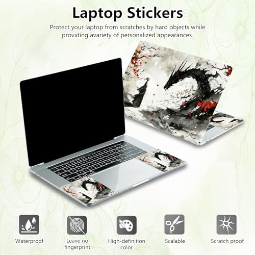 Laptop Skin Sticker Decal, Universal Reusable Vinyl Laptop Cover for 12" 13" 13.3" 14" 15" 15.4" 15.6" Notebook PC, Reusable Waterproof Scratch-Resistant with 2 Wrist Pads,Cherry Blossom Dragon - color: Cherry Blossom Dragon