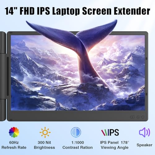 KEFEYA Laptop Screen Extender, 14" 1080P FHD IPS Laptop Monitor Extender for Home Office, Dual Travel Monitor for Laptops 13-17.3", USB-C HDMI Plug-Play for macOS Windows PS Switch Xbox Phone Pad - size: 14" Dual Monitor