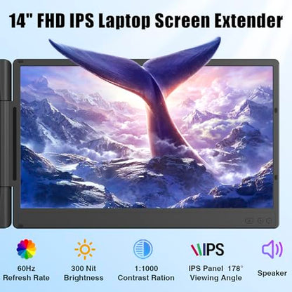 KEFEYA Laptop Screen Extender, 14" 1080P FHD IPS Laptop Monitor Extender for Home Office, Dual Travel Monitor for Laptops 13-17.3", USB-C HDMI Plug-Play for macOS Windows PS Switch Xbox Phone Pad - size: 14" Dual Monitor