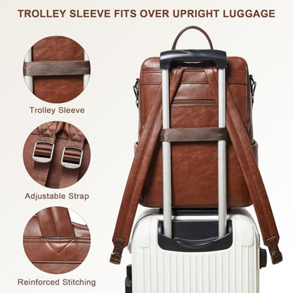 Laptop Backpack for Women 15.6 inch,Travel Leather Backpack Purse Nurse Teacher Carry on Backpack Computer Bag,Professional Water-Resistant College Business Work Casual Daypack,Chocolate Brown - color: Brown01