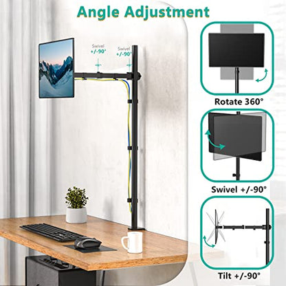 WALI Single Monitor Stand Desk Mount, Tall Monitor Stand Fully Adjustable with 39” Height Pole, Articulating Arm for Computer Screen up to 38 inch, 22lbs (M001XXL), Black - size: 13"-38", style: Single