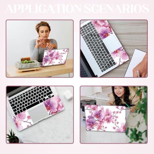 SUPERDANT 3Pcs Pink Phalaenopsis Laptop Skin 14.96x10.62in Trimmable Removable PVC Notebook Decal for 12-15.6in Laptop Flowers Reusable Protective Cover Colorful - style: Pink Phalaenopsis