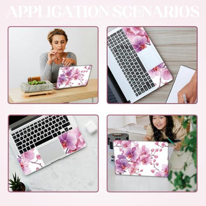 SUPERDANT 3Pcs Pink Phalaenopsis Laptop Skin 14.96x10.62in Trimmable Removable PVC Notebook Decal for 12-15.6in Laptop Flowers Reusable Protective Cover Colorful - style: Pink Phalaenopsis