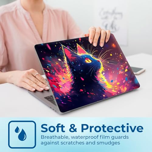 Reusable Universal Laptop Skin Sticker, Cut to Fit for 11.6–15.6 Inch Laptops, Waterproof Protective Film, No-Residue - Neon Cat - color: Neon Cat