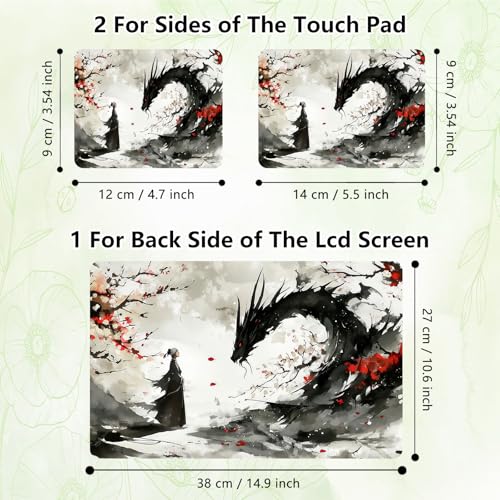 Laptop Skin Sticker Decal, Universal Reusable Vinyl Laptop Cover for 12" 13" 13.3" 14" 15" 15.4" 15.6" Notebook PC, Reusable Waterproof Scratch-Resistant with 2 Wrist Pads,Cherry Blossom Dragon - color: Cherry Blossom Dragon