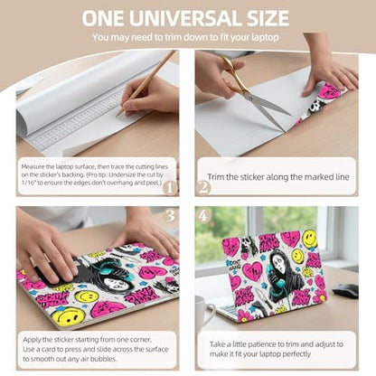 Universal Laptop Skin Sticker for 12/13/14/15.6 Inch Laptops, Reusable Vinyl Laptop Decal Cover, Waterproof Scratch Resistant Notebook Skin with 2 Wrist Pads,Ghost Art Print - color: Ghost Art Print
