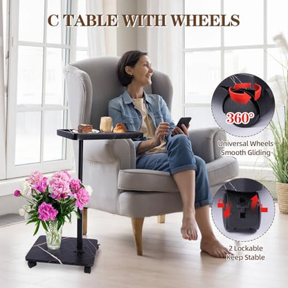 C Table Side Table End Table Adjustable Height，C Shaped End for Couch，Snack Tables,360°Swivel TV Tray Sofa Table， For Small Spaces，Side Tables living room and bedroom for Sofa, Bed,Chair(black) - color: Black