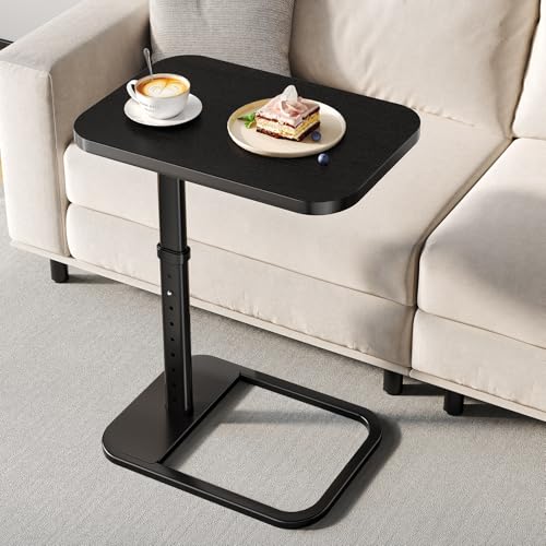 Adjustable Height TV Tray Table for Couch, Flip-Top Design | 19"-30" Height Range, 9-Position Lock System, Rounded Corners, Laptop Table, Snack Table, For Living Room & Bedroom - color: Black
