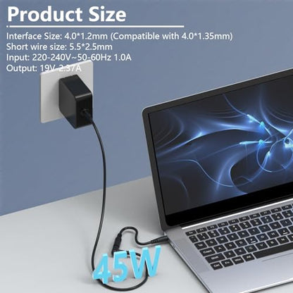 Hafiuege 45W Laptop Charger Fit for ASUS ZenBook, VivoBook, Chromebook | Round Tip Connector, Extended Cable, Supports 45W 33W Notebook Power Adapter and Selected Laptop Models